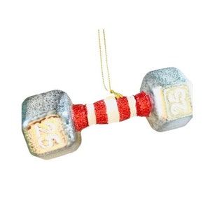 Dumbbell Weights Glass Ornament • Home Gym Workout Lifting Retro Fathers Day