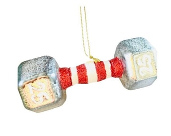 Dumbbell Weights Glass Ornament • Home Gym Workout Lifting Retro Fathers Day