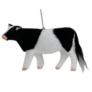 Cow Ornament - Faux Fur Farm Animal Doll Toy House Accesory Rodeo Texas Ranch