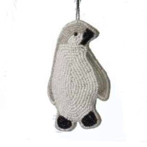Penguin Ornament - Beaded Animal Art Deco Beads Woods Wildlife Bird Ocean Silver