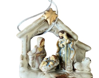 Porcelain Nativity Ornament Statue Figurine, White Gold Baby Jesus Religious Christmas Easter decoration gift