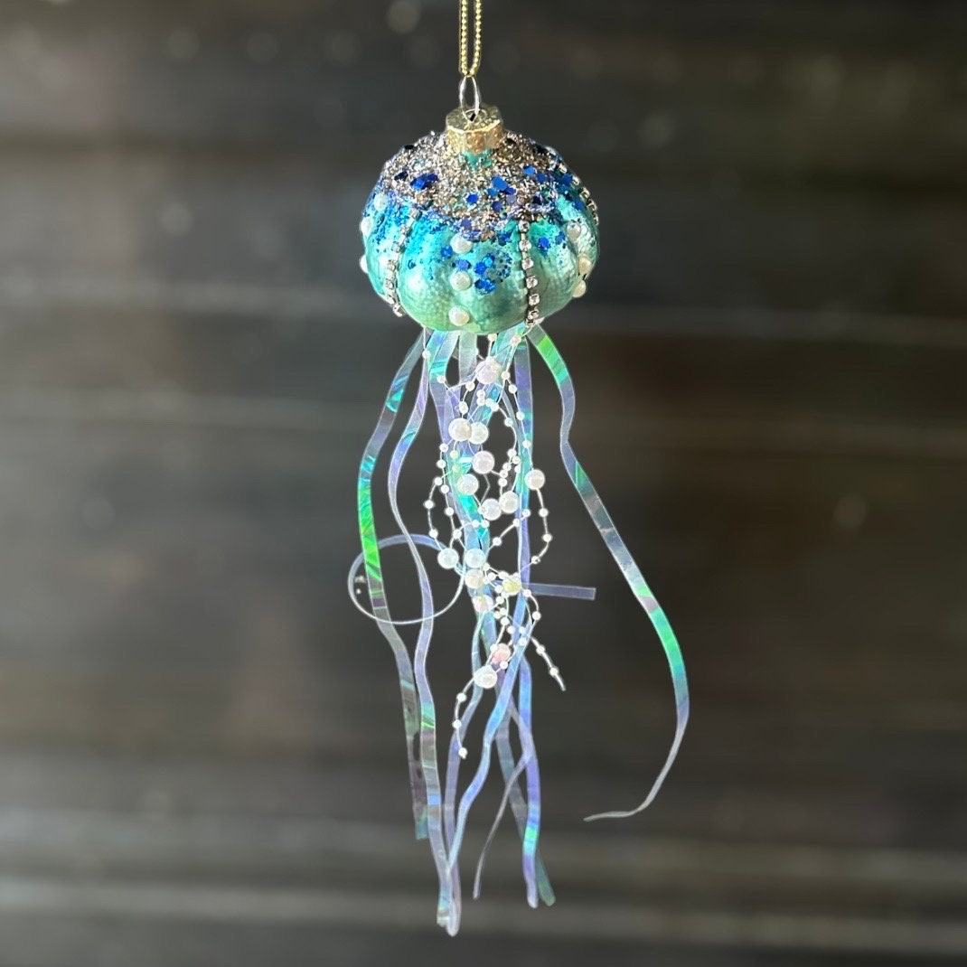 Jellyfish Glass Ornament - Handpainted U.S.A. Nautical Fish Ocean ...