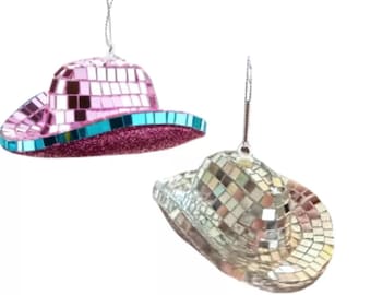1 Mirror Disco Ball Cowboy Hat Ornament - Retro Hippie 70s Music Birthday New Year&#39;s Party Decoration Christmas / Cake Topper