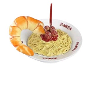 Ornamento de resina de macarrão - Almôndega Comida italiana Molho de tomate Jantar Americano Retro Café Restaurante Itália macarrão cozinhando chef Natal pai