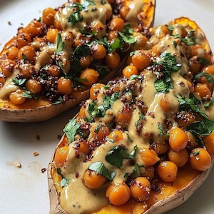 Recette facile de patates douces et de pois chiches au beurre de tahini à télécharger