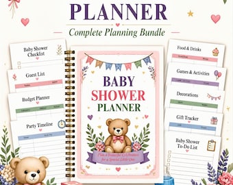 Editable Baby Shower Planner Bundle, Checklist, Games, Guest List (Digital Download)