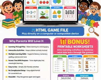 Interactive HTML Learning Games | Math English Science & Geography | Printable Bonus Worksheets