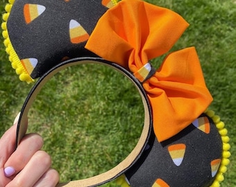 Yellow Orange White Candy Corn Mouse Inspired Ears Headband With Bow | For Vacation , Birthdays , Cosplay , Dress up or Fun