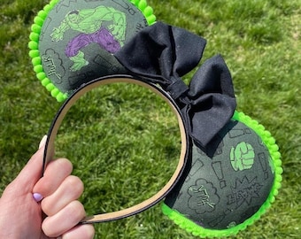 Angry Green Monster Mouse Inspired Ears Headband With Bow | For Vacation , Birthdays , Cosplay , Dress up or Fun