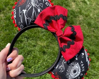 Red and Black Stella Villain Mouse Inspired Ears Headband With Bow | For Vacation , Birthdays , Cosplay , Dress up or Fun