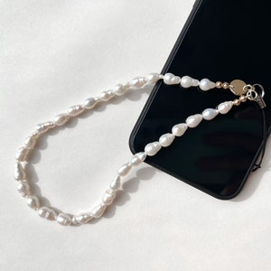 Gourd Pearl Phone Charm, White Phone Straps, Handmade Phone Charm with Freshwater Pearls 23cm long