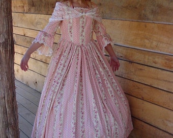 Handmade Historical Civil War Costume Victorian Colonial Pioneer Girl Dress -Pink Felicia- Child Size
