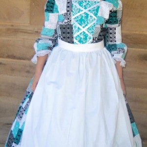 Handmade American Historical Colonial Pioneer Girl Clothing - Blue Patchwork Quilted Day Dress- Child Size 8