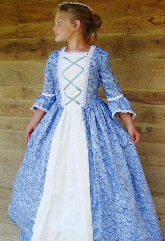 blue colonial dress Historical Handmade Modest American Pioneer Girl -blue Ball Gown- Child Sizes up to 14 1776 women's fashion