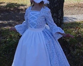 Handmade American Historical Colonial Pioneer Girl Clothing - Blue Day Dress- Child Size