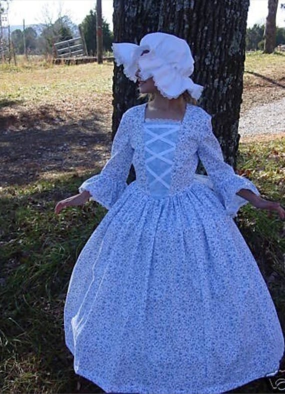 blue pioneer dress Handmade American Historical Colonial Girl Clothing everything from christening gowns
