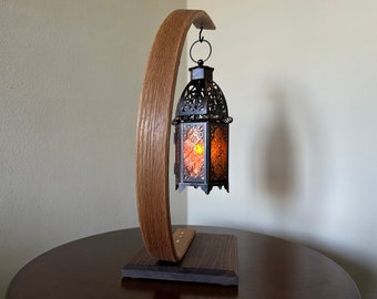 Hanging Candle Lantern Holder with Lantern | Cozy Elegant Wooden Indoor | Bedside Nightstand Decor Piece | Handmade with White Oak & Walnut