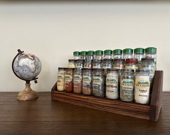 Tabletop Spice Rack, Handmade out of Exotic Zebrawood and Walnut Wood, Elegant Kitchen Organizer, Fits up to 27 Standard Spice Jars