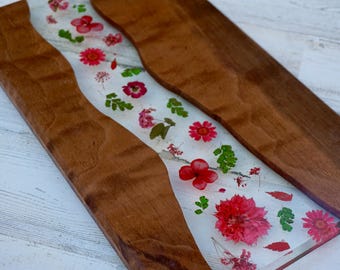 Floral Walnut Charcuterie Board | Choose Your Color | Handmade with Real Dried-Pressed Flowers