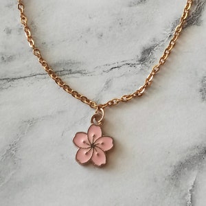 Cute Dainty Pink Cherry Blossom Charm Bracelet