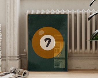 Lucky 7 Wall Art | Vintage Pool Ball Art | Retro Pool Ball Art | Man Cave Art | Lucky Wall Art | Retro Wall Art | Trendy Wall Art | Lucky