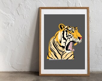 Tiger Wall Art Print, Tiger Printable Wall Art, Dorm Decoration, Modern Home Wall Art, Eclectic Wall Art, Colorful Tiger Decor