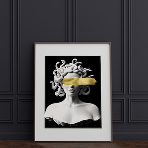 Gold Medusa, Medusa Modern Statue, Medusa Wall Art, Medusa Art Print, Modern Home Decor, Greek Mythology Art, Medusa Home Decor, Gold Art