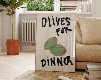 Olives For Dinner | Olives Poster | Retro Food Print | Bar Cart Decor Print | Kitchen Art | Kitchen Print | Gift for Food Lovers