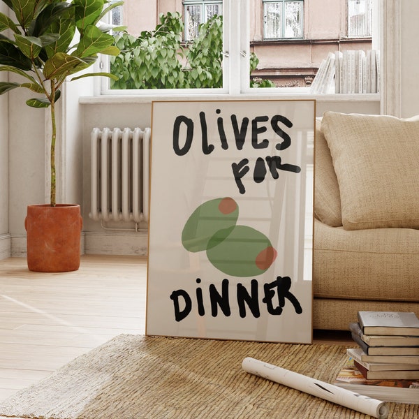 Olives For Dinner | Olives Poster | Retro Food Print | Bar Cart Decor Print | Kitchen Art | Kitchen Print | Gift for Food Lovers