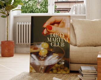 Vuile Martini Club-print | Vintage cocktailmuurkunst | Vintage martini-muurkunst | Martini-print | Martinikunst aan de muur | Retro keukenkunst