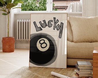 Vintage Pool Ball Print | Retro Hand-Drawn Wall Art | Printable Wall Art | Trendy Wall Art | Lucky Print | 8 Ball Print | Aesthetic Art