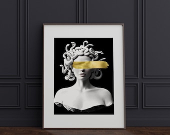 Gold Medusa, Medusa Modern Statue, Medusa Wall Art, Medusa Art Print, Modern Home Decor, Greek Mythology Art, Medusa Home Decor, Gold Art