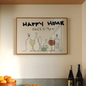 Impresión de happy hour / Póster de happy hour hecho a mano / Impresión de vino / Impresión de alcohol vintage / Póster de happy hour retro / Póster de cócteles / Carrito de bar