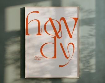 Impresión de Howdy / Arte de pared de entrada de Howdy / Impresión de Howdy / Arte moderno de Howdy / Arte del Muro Occidental / Arte de pared de entrada / Entrada única / Tipografía