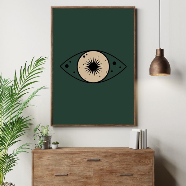 Emerald Evil Eye, Emerald Wall Art, Emerald Wall Decor, Evil Eye Print, Evil Eye Wall Art, Bohemian Home Decor, Bohemian Wall Art, Modern