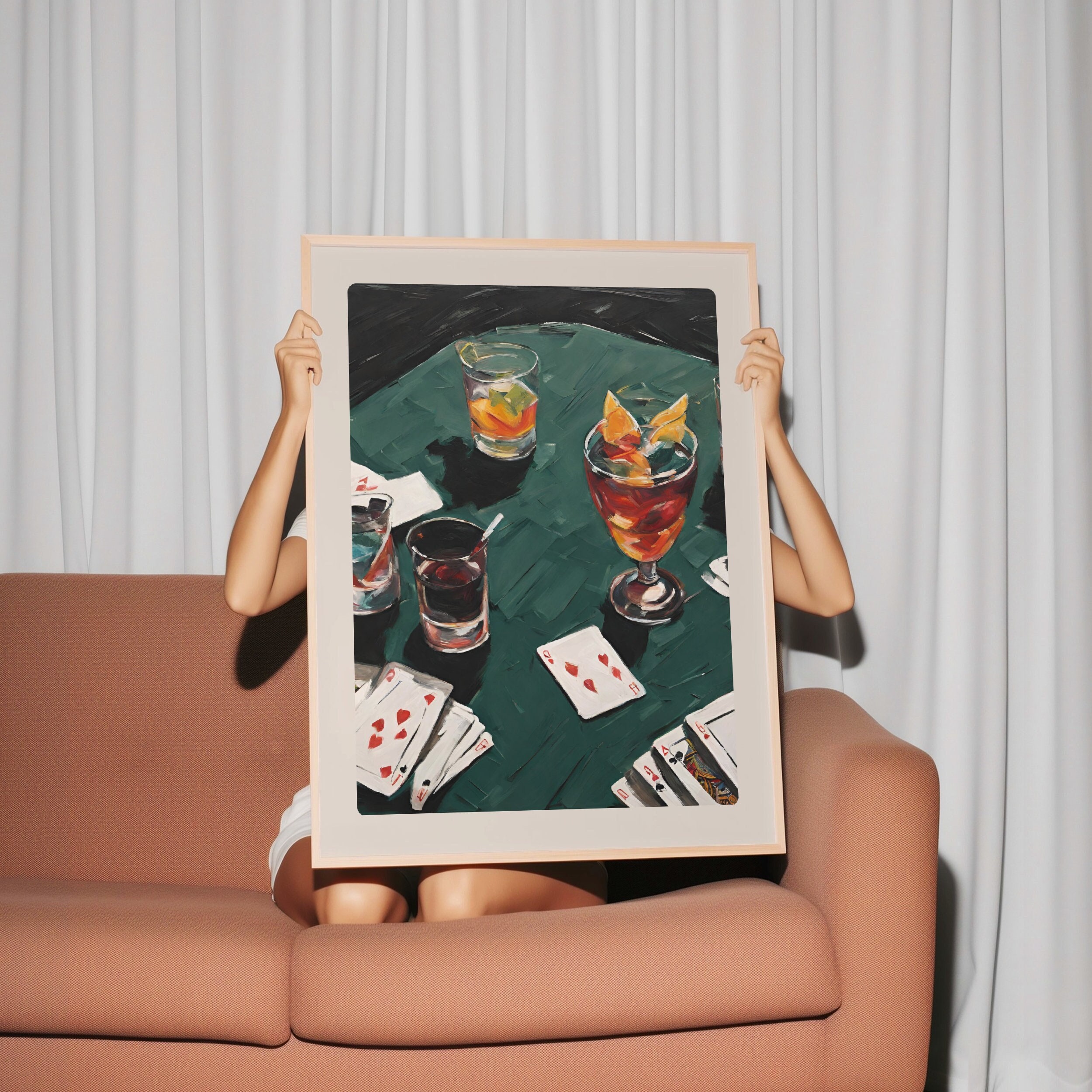 Cocktails and Cards Print | Moody Cocktail Wall Art | Bar Cart Wall Art | Bar Cart Print | Bar Cart Decor | Kitchen Wall Art | Man Cave Art