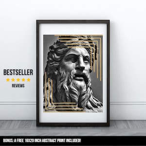 Zeus Series Three, Zeus Wall Art, Zeus Printable Art, Zeus Statue Art, Modern Zeus Home Decor, Greek Mythology, Industrial Home Decor,