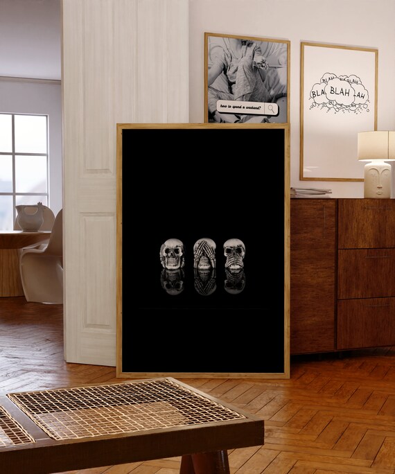 Hear See Speak Skeleton Wall Art | Skeleton Halloween Print | Skeleton Wall Art | Modern Skeleton Art | Halloween Poster | Skeleton Art