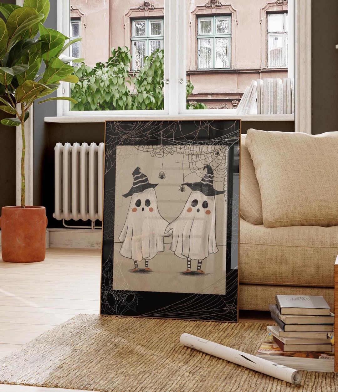 Vintage Ghosts Print | Halloween Wall Art | Spider Web Wall Art ...