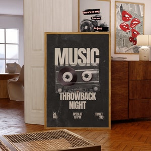 Cartel de música retro / Arte de pared musical / Arte de pared de cinta de casete / Arte musical de retroceso / Cartel de música de moda de los años 70 / Cartel de música vintage
