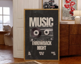 Retro Music Poster | Music Wall Art | Cassette Tape Wall Art | Throwback Music Art | 70s Trendy Music Poster | Vintage Music Poster
