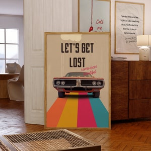 Cartel retro de Let's Get Lost / Cartel de coche retro / Arte de pared de los años 70 / Cartel de los años 70 / Impresión vintage de moda / Impresión retro de moda / Retro inspirador