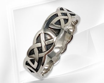 Anillo de nudo celta de plata de ley 925 auténtica para hombre, anillo de banda de nudo irlandés hecho a mano, joyería vikinga, joyería unisex, regalo para él.