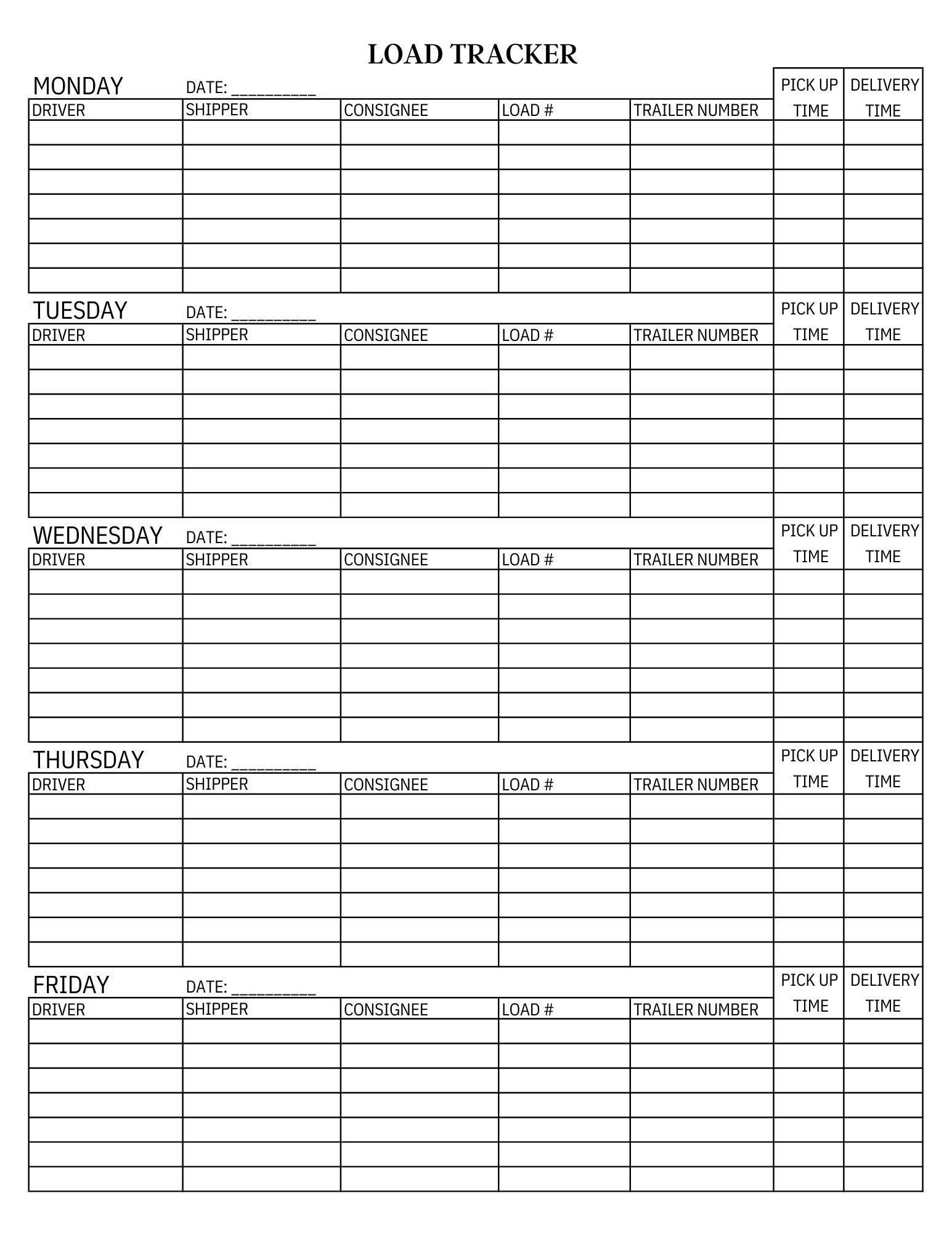 Load Tracking Form Etsy Load Tracking Form Etsy