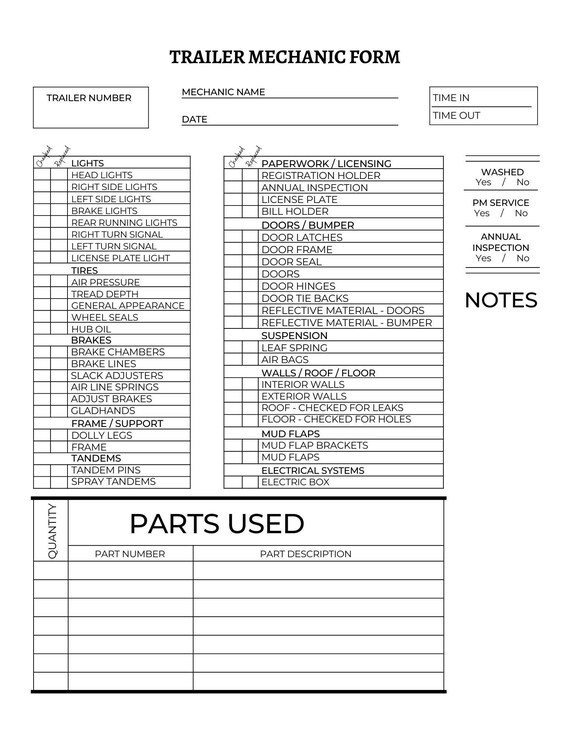 Trailer Mechanic Check List Etsy