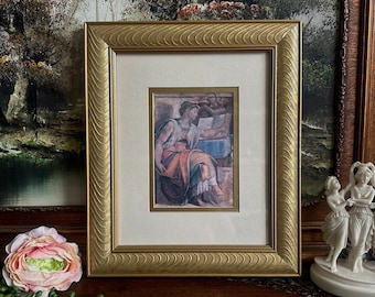 Vintage Framed Michelangelo ‘Sybilis Erithraea’ Sistine Chapel Art Print 12 1/2” x 10 1/2”