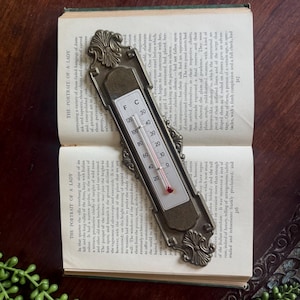 Vintage Ornate Baroque Brass Weather Thermometer