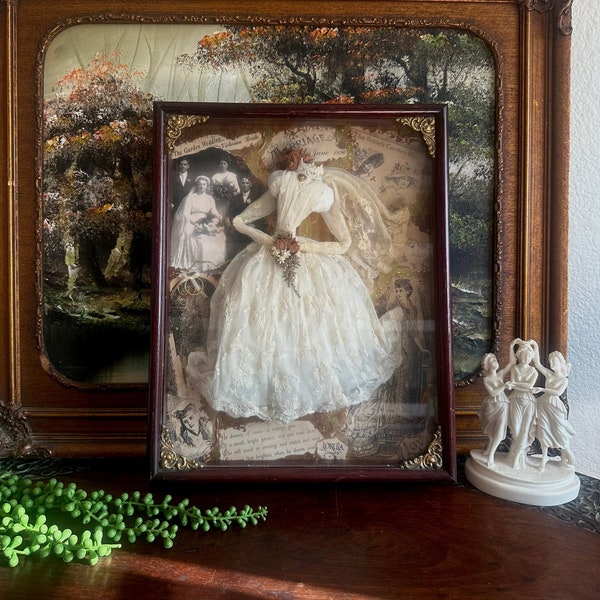 Vintage Framed Handmade Victorian Wedding Dress Shadowbox
