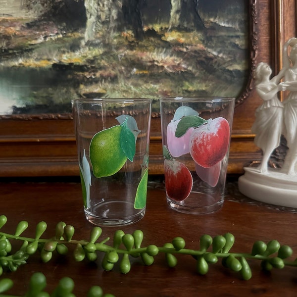 Vintage Apple and Lime Pattern Juice Glasses, Set of Two