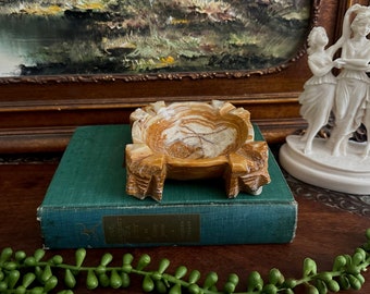 Vintage Mexican Hand Carved Orange and White Marble Ashtray